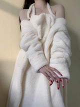 Cute hooded pajama for women in autumn and winter thickened coral fleece sexy sleepwear girl style suspender night gown set
