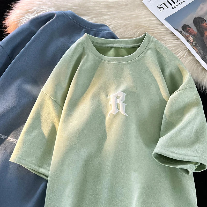 Foaming Printing Fashion Loose Tops High Street Youth Short Sleeve Tee Shirt