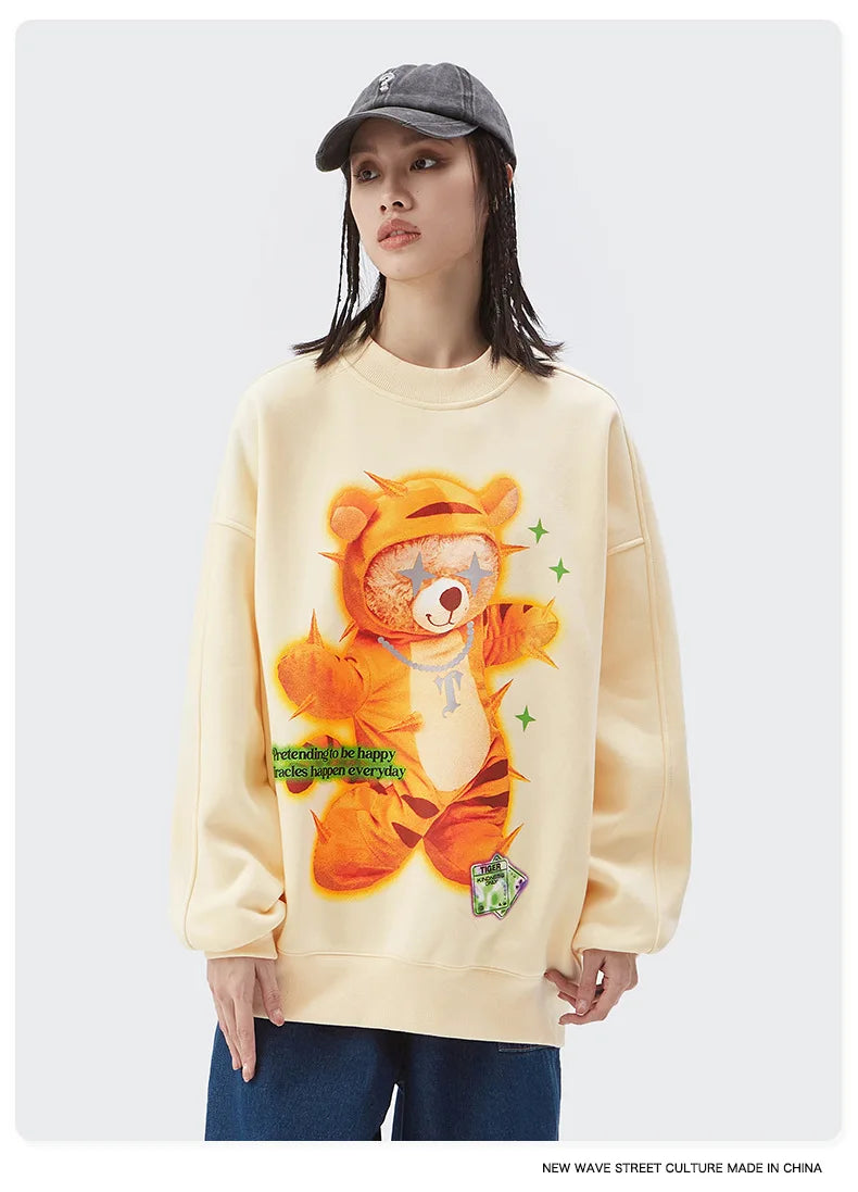 Gothic Oversized Tee – Rainbowtouches 2022 Mens Long Sleeve Vintage Reflection Bear – Edgy Streetwear for All Genders