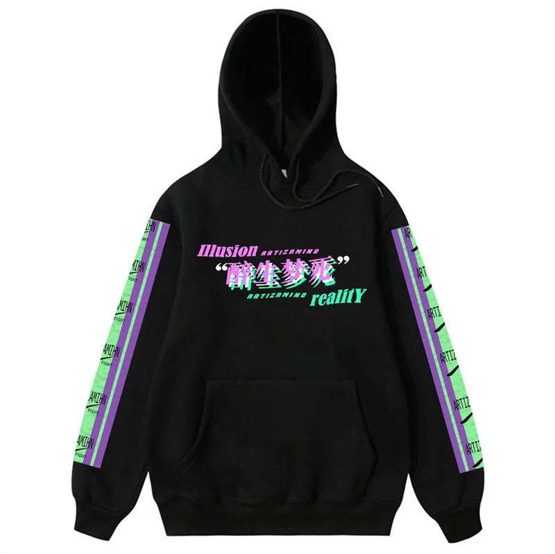 Men Hip Hop Hoodie Sweatshirt Drunk Illusion Chinese Character Hoodie