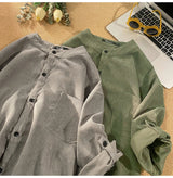 Men's Cardigan Japanese Style Solid Color Short Sleeve Shirts Turn-down Collar Casual Loose Blouses Spring Summer Male Clothing