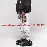 2024 autumn winter vintage casual sports pants mens letter illustration printed loose drawstring leg strap high street hip hop unique default style 1871