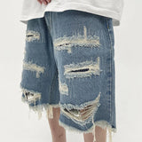 Mens Fashion Denim Jean Shorts Summer Casual Destroyed Ripped Destressed Holes Loose Shorts Hip Hop Streetwear Shorts Joggers