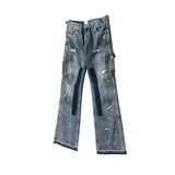 men blue ripped baggy jeans dirty printed distressed loose denim pants male luxury designer fashion jeans trousers unique jeans style 1362