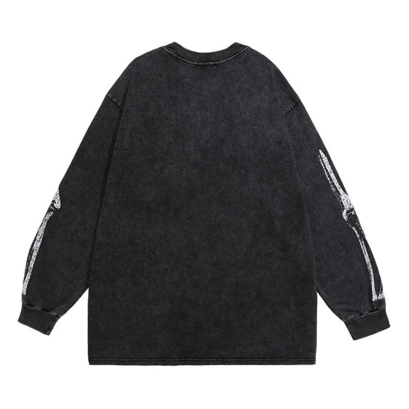 Harajuku Oversized shirt – Fashion Distressed Washed T Shirt Harajuku Skull Skeleton Pr