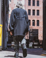Y2k Tribal flame – Kanye White Pigeon Washed Old Vintage Loose Sleeve Round Nec