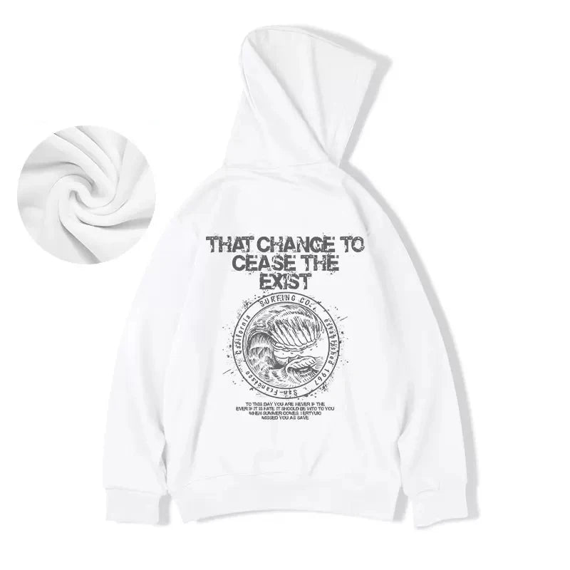 Wave Graphics Letter Print Loose Casual Fleece Hoodies For Men Autumn