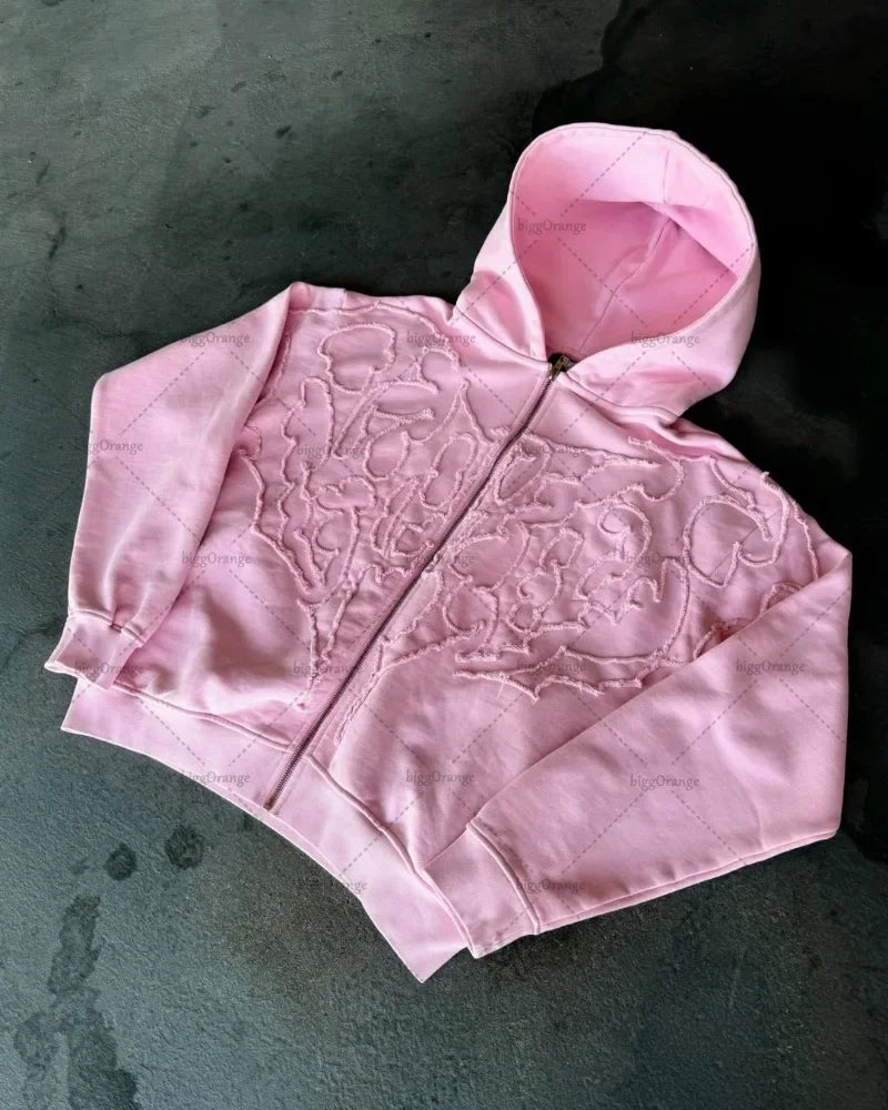 American Trend Y2K Streetwear Jacket Gothic Punk Embroidered Zipper Ho