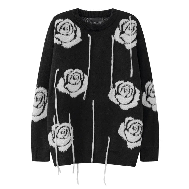 fashion floral pattern knitted sweater men new casual o neck pollover unisex harajuku y2k streetwear loose knit sweaters jumpers - high quality cotton hoodie, 2025 streetwear drop, oversized streetwear hoodie