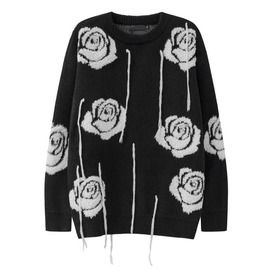 fashion floral pattern knitted sweater men new casual o neck pollover unisex harajuku y2k streetwear loose knit sweaters jumpers - high quality cotton hoodie, 2025 streetwear drop, oversized streetwear hoodie