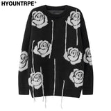 fashion floral pattern knitted sweater men new casual o neck pollover unisex harajuku y2k streetwear loose knit sweaters jumpers - high quality cotton hoodie, 2025 streetwear drop, oversized streetwear hoodie