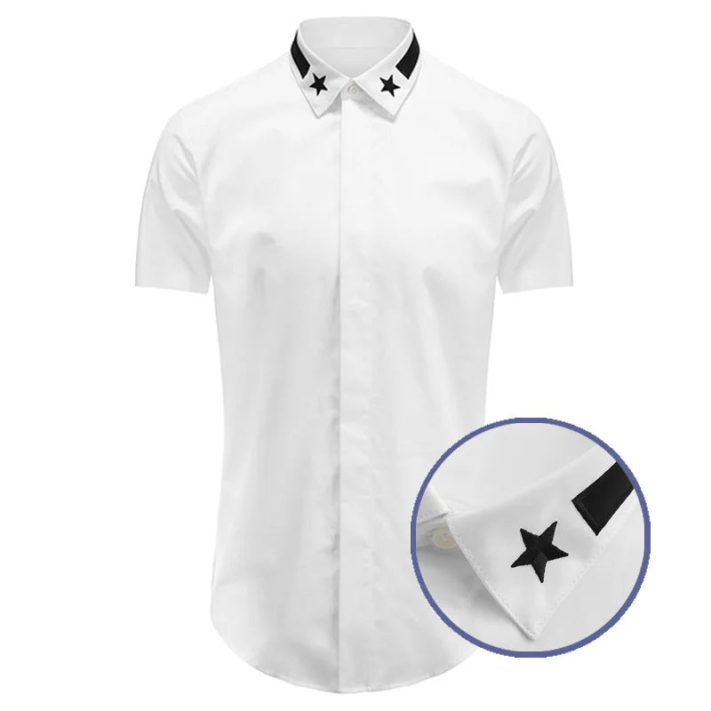New 2022 Luxury Men Classic Embroidered stars comfortable Fashion Cotton Casual Shirts Shirt High Quality Short Sleeves A116