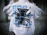 sssaint Louis Vintage Dirty Worn Distressed Cross Print High-Street Graffiti Long Sleeve T Shirt Pullover Summer