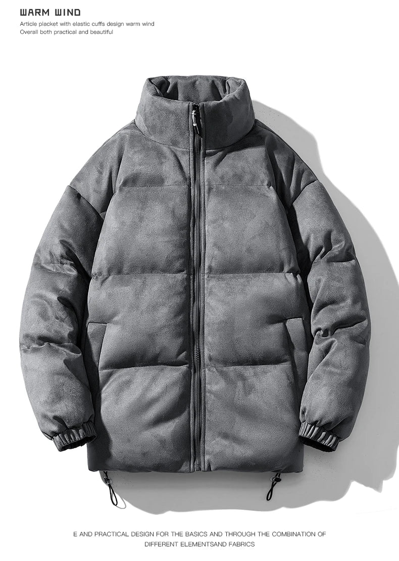 Streetwear Men's Winter Harajuku Fashion Jacket Parkas Bubble Jacket Oversize Warm Solid Coat Faux Suede Puffer Jacket