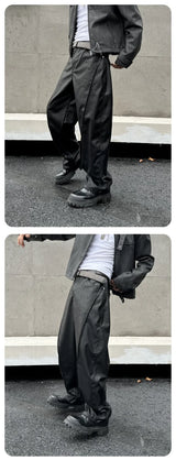 men streetwear fashion hip hop loose casual wide leg leather baggy motorcycle pant cityboy cargo pants trousers unique cargo style 2581