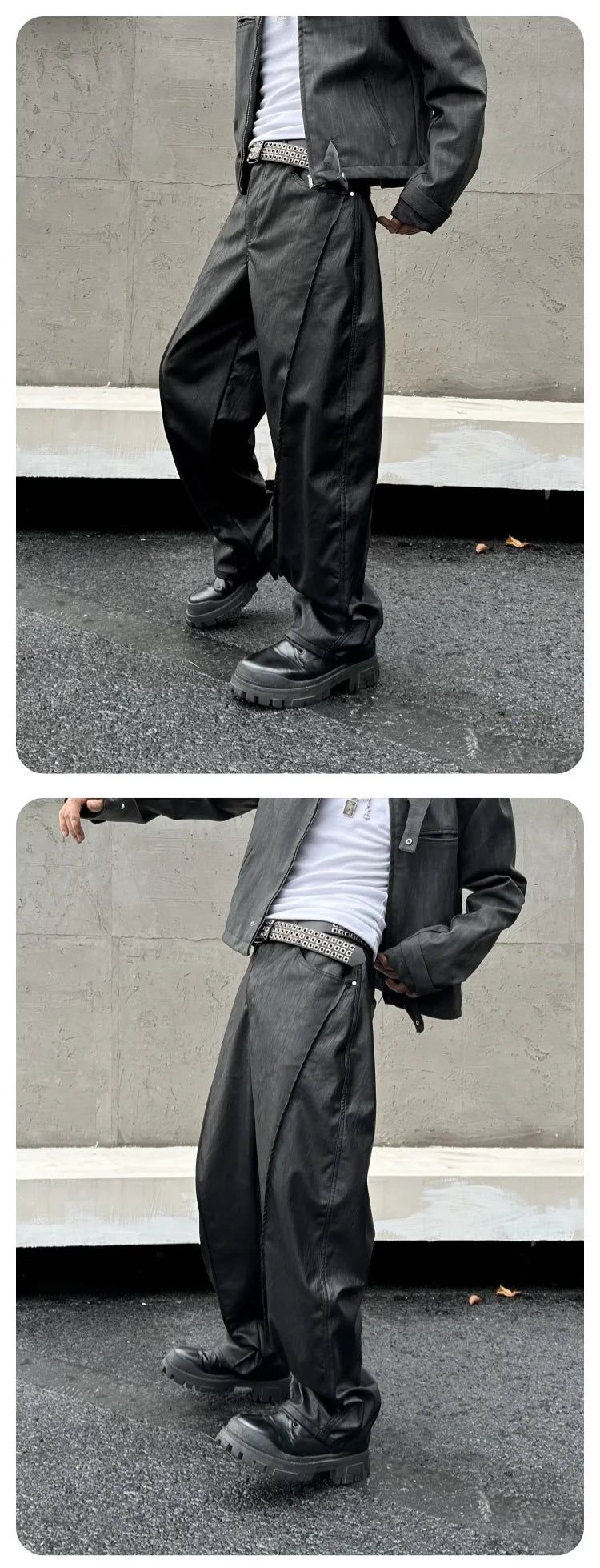 men streetwear fashion hip hop loose casual wide leg leather baggy motorcycle pant cityboy cargo pants trousers unique cargo style 2581