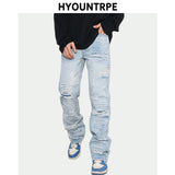 men distressed ripped destroied holes denim jean pants fashion zipper biker jeans streetwear flare pants joggers y2k men s jeans relaxed fit joggers