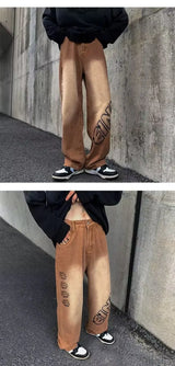 2023 new fashion letter graffiti brown hip hop men baggy jeans pants y2k clothes straight vintage denim trousers pantalon homme unique jeans style 5811