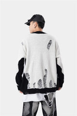 hip hop streetwear knitted sweater sweater 2022 mens harajuku ripped holes new casual v neck tops cotton loose pullover sweaters - oversized streetwear hoodie, gothic aesthetic hoodie for winter, soft fleece-lined outerwear