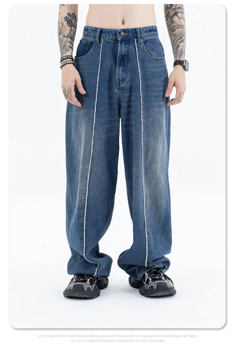 2024 autumn and winter new stitching straight jeans