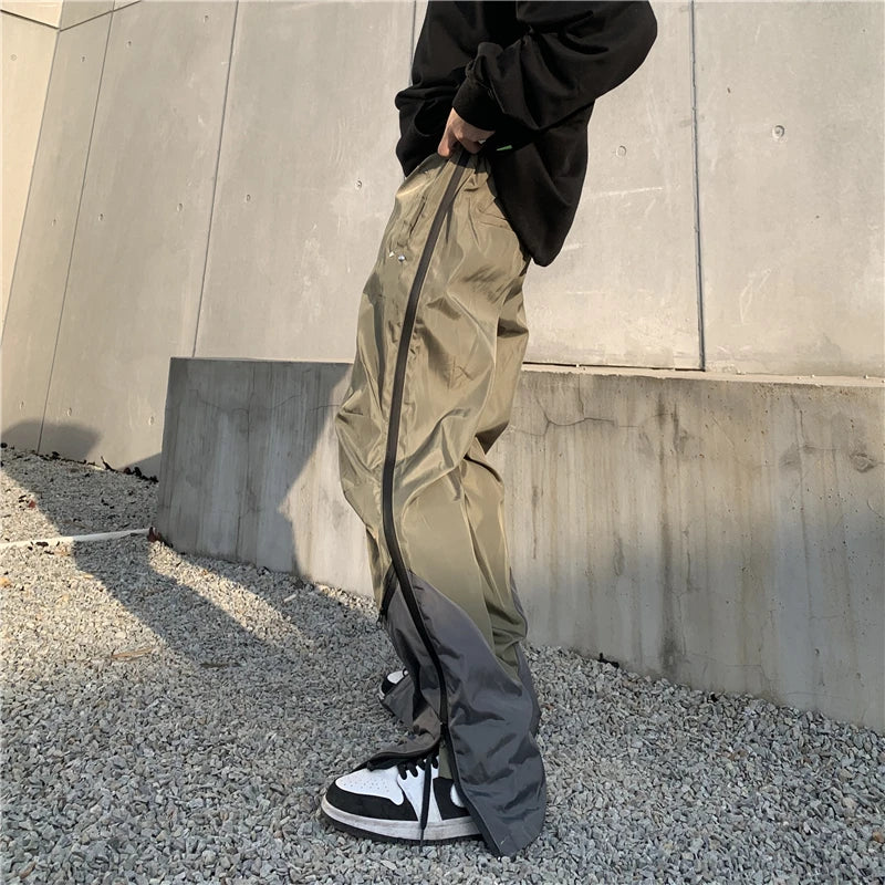 mens high street loose pants casual zipper open patchwork straight trousers pants hip hop new fashion streetwear jogging pants unique default style 1815