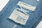 Harajuku Frayed Hole Straight Washed Retro Baggy Men's Jeans High Street Ripped Hip Hop Casual Oversized Denim Trousers