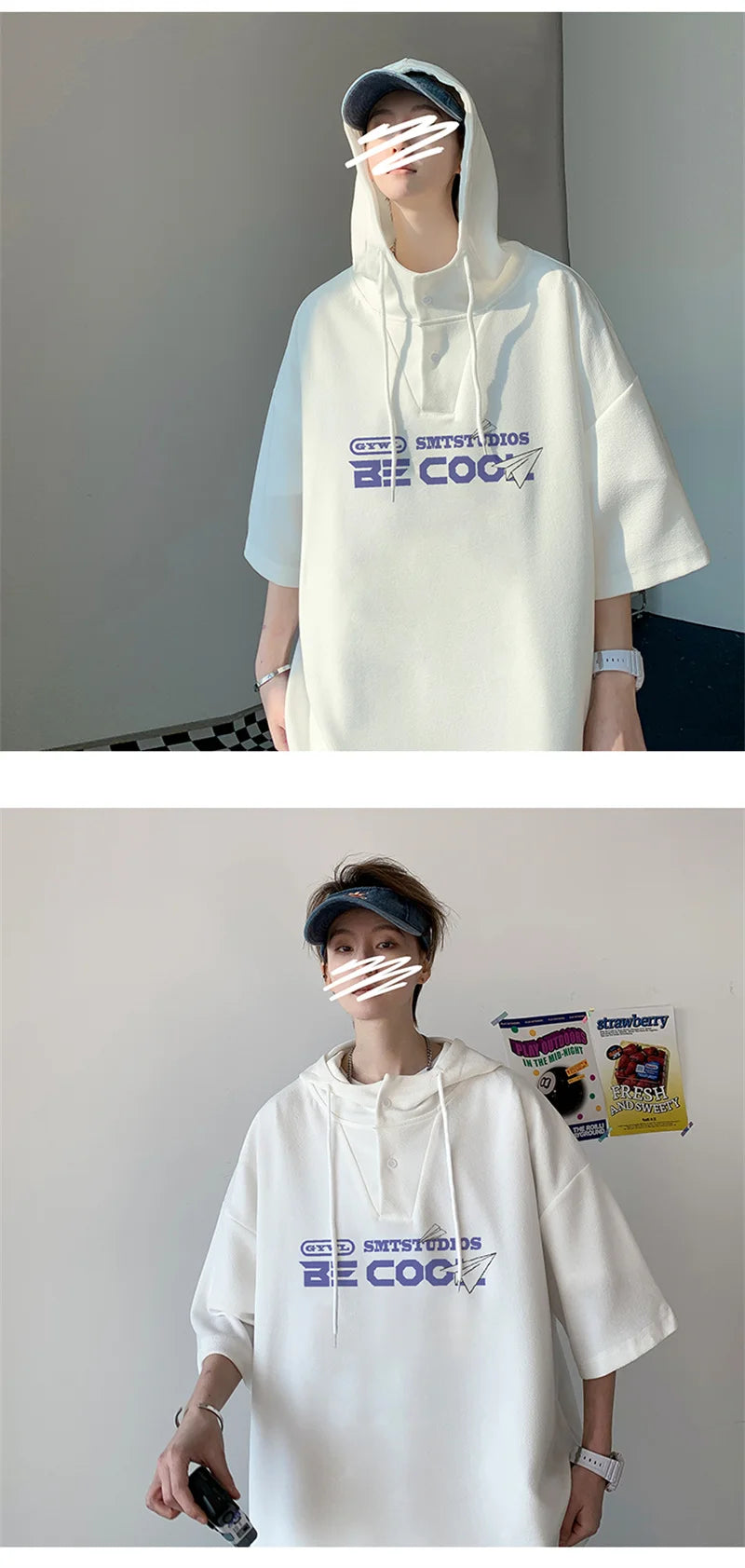 Harajuku Vintage anime – New Mens Casual Hooded Y2K T Shirt Summer Short Sleeve