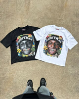 New Trendy Brand Anime Cartoon Printed Oversized T-shirt Shirt Women Y2k High Street Retro Cotton Round Neck Short-sleeved Men