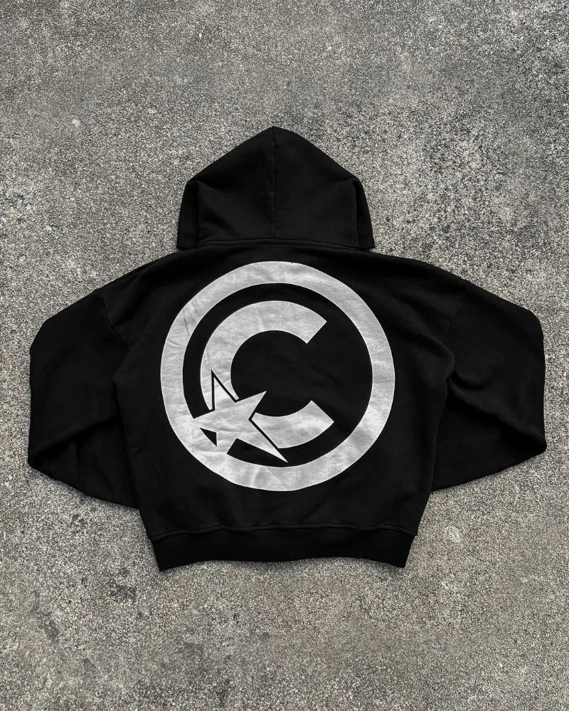 2024 Trendy Brand Fashion Letter Embroidered Oversized Hoodie Men Y2K