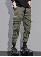 mens cargo pants elastic waist trousers with pockets streetwear hip hop loose fit ankle drawstring military sweatpants joggers unique joggers style 2523