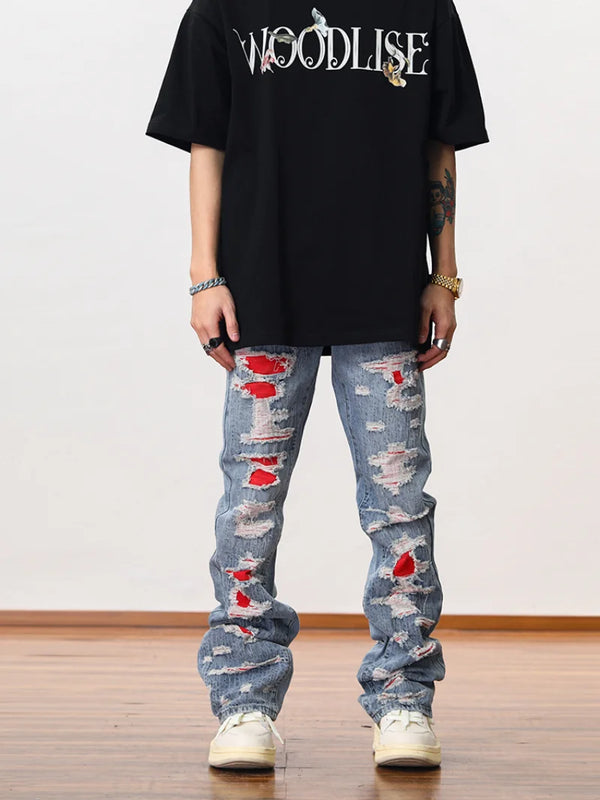 men distressed ripped destroied denim jean pants new fashion patchwork biker jeans streetwear flare pants jogger y2k men s jeans casual joggers