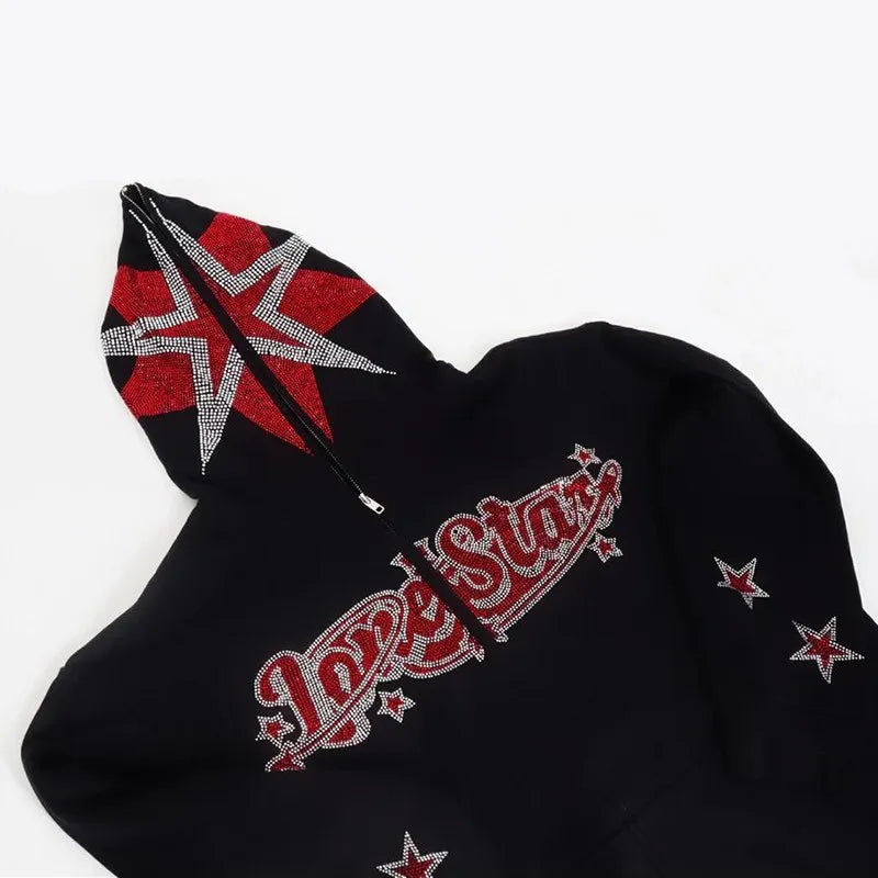 Mens Sweatshirt Star Alphabet Hooded Jacket Oversize Hoodie Full Zip H