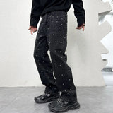 men bead streetwear fashion hip hop vibe loose casual wide leg straight denim jeans baggy pant man boyfriend jeans trousers unique jeans style 2994