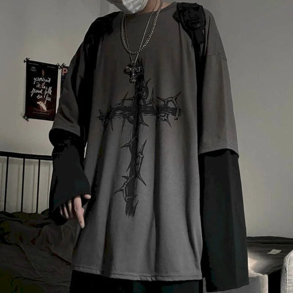 Gothic Melting smiley – Men T Shirts Autumn Men Clothes Anime Casual Long Sleeved Ov