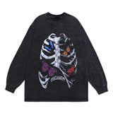 Harajuku Streetwear top – Harajuku Skeleton Printed Retro Distressed Washed T Shirt Me
