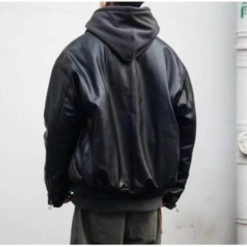 japanese street motorcycle set men thickened stand collar hip hop leather jacket harajuku casual pants 2 pcs bomber suit 2023 unique default style 4885