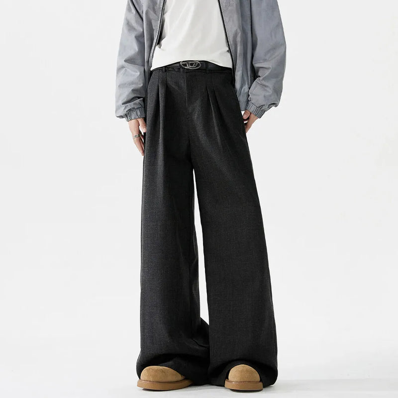 men loose casual korean streetwear fashion vintage straight wide leg suit pants trousers cityboy baggy pants urban fashion pants