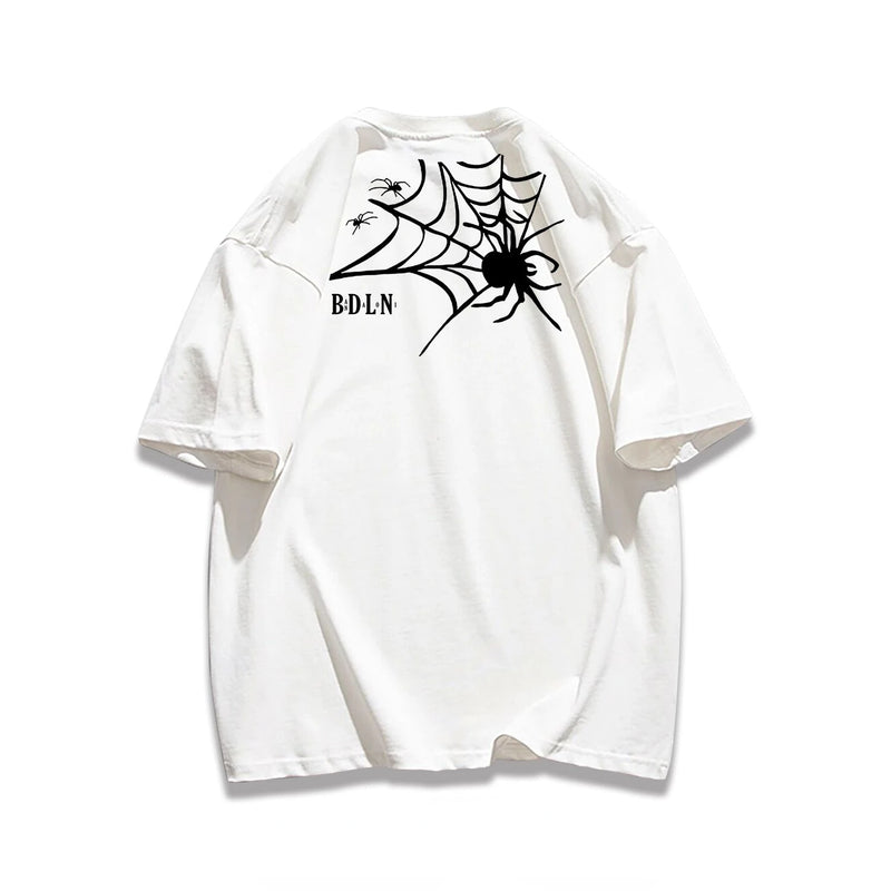 Y2k Broken heart – Trendy Street American Spider Web Print Round Neck Short Sle
