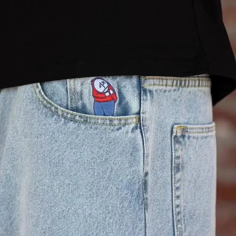 vintage big boy embroidery denim shorts hot sell men y2k basketball skate harajuku men streetwear baggy jeans men clothing unique jeans style 4841