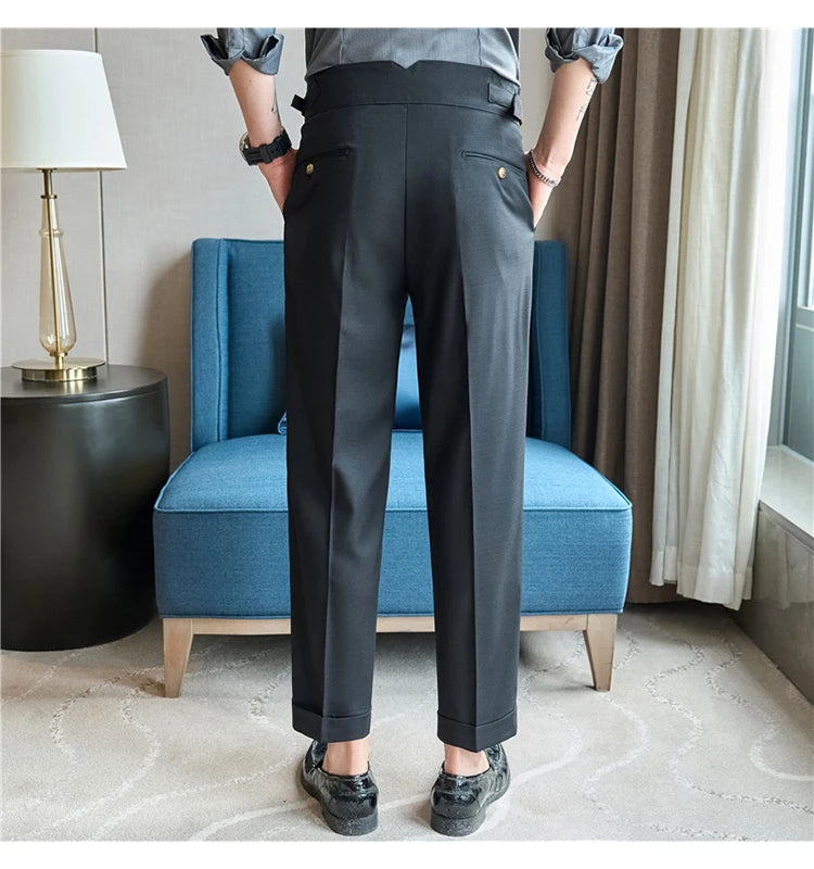men naples waist business casual fashion vintage ankle length suit pant gentleman party dress pants trousers unique default style 1532
