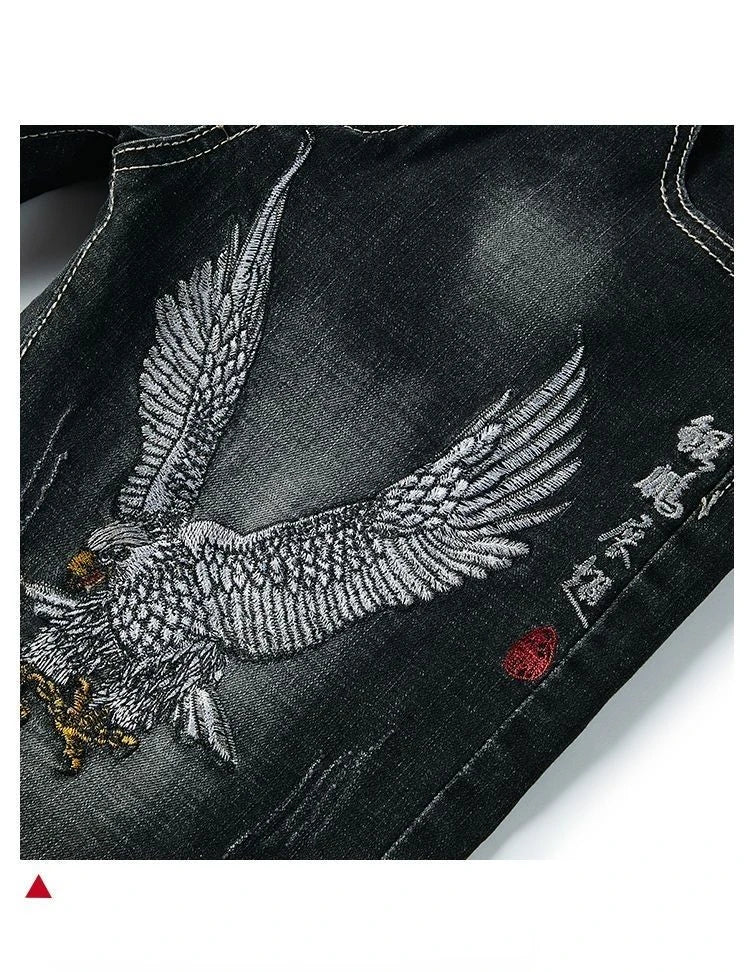 Summer Embroidered Eagle Denim Shorts Men's Summer Thin Fit Good Quality Ripped Five Points Pirate Shorts