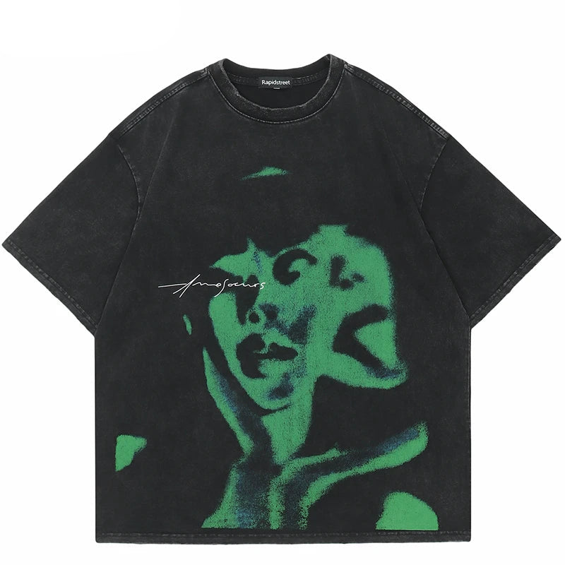 Sadcore Streetwear top – Vintage Punk Men Oversize Tshirt Streetwear Hiphop Abstract