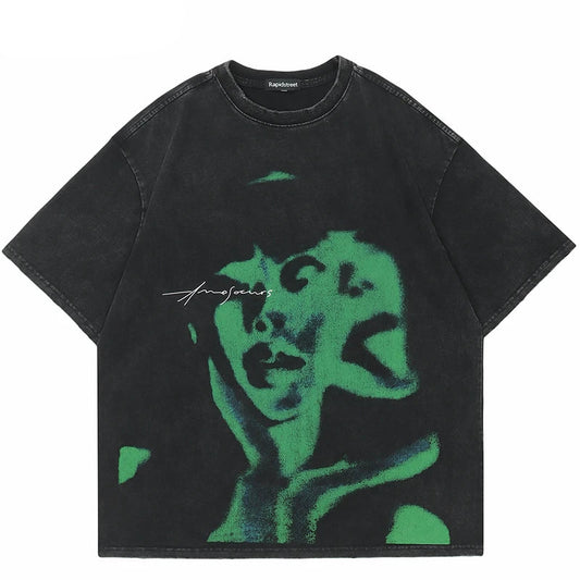 Sadcore Streetwear top – Vintage Punk Men Oversize Tshirt Streetwear Hiphop Abstract