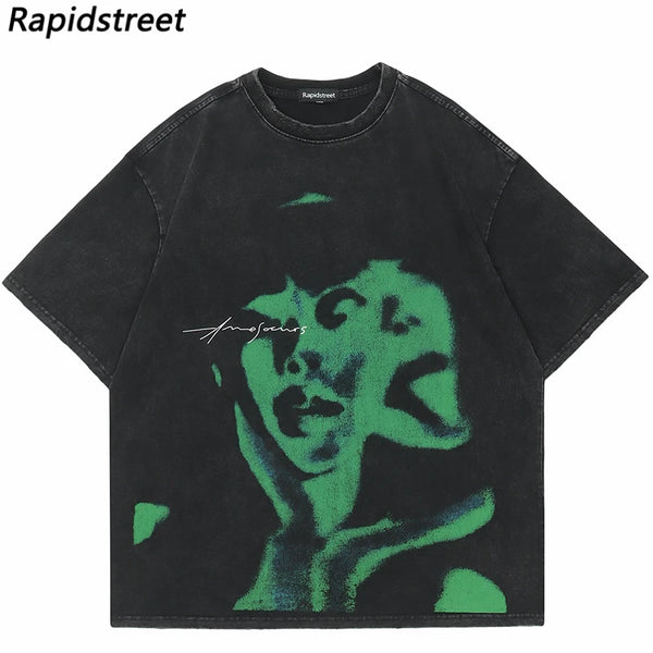 Sadcore Streetwear top – Vintage Punk Men Oversize Tshirt Streetwear Hiphop Abstract