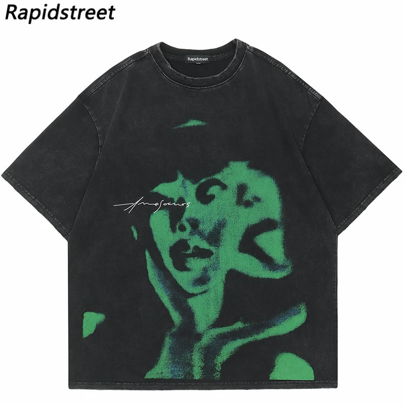 Sadcore Streetwear top – Vintage Punk Men Oversize Tshirt Streetwear Hiphop Abstract