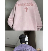 Winter Korean Trendy Suede Sweatshirt for Men in Autumn New Y2K American High Street Handsome Long-sleeved Couple Printed Top
