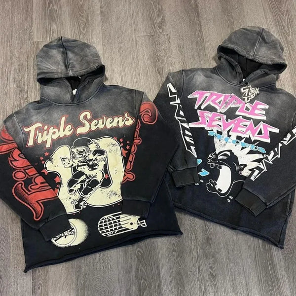 Street Hip Hop Rock Letters Anime Print Oversized Pullover Hoodie Men