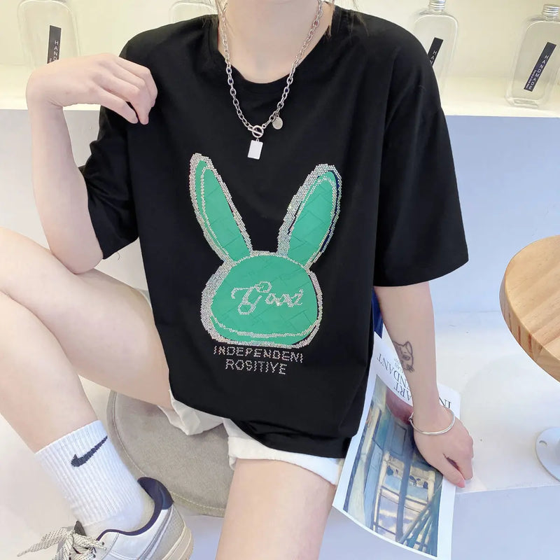 Gothic Aesthetic print tee – New Luxury Sweet Girl Giraffe Diamonds Crystals T Shirts Kor