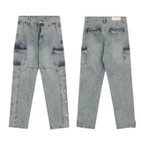 men fashion denim jeans casual bottom button open straight jeans with pockets hip hop streetwear zipper cargo joggers jean pants unique joggers style 2522
