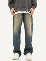 mens retro washed denim jeans loose straight pants 2023 new fashion streetwear trousers hip hop casual zipper jean pants joggers relaxed fit joggers